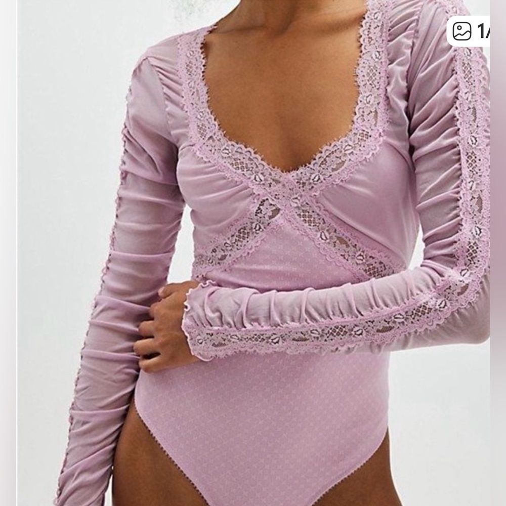 Free people forever young Lace Trim Lavender Bodysuit